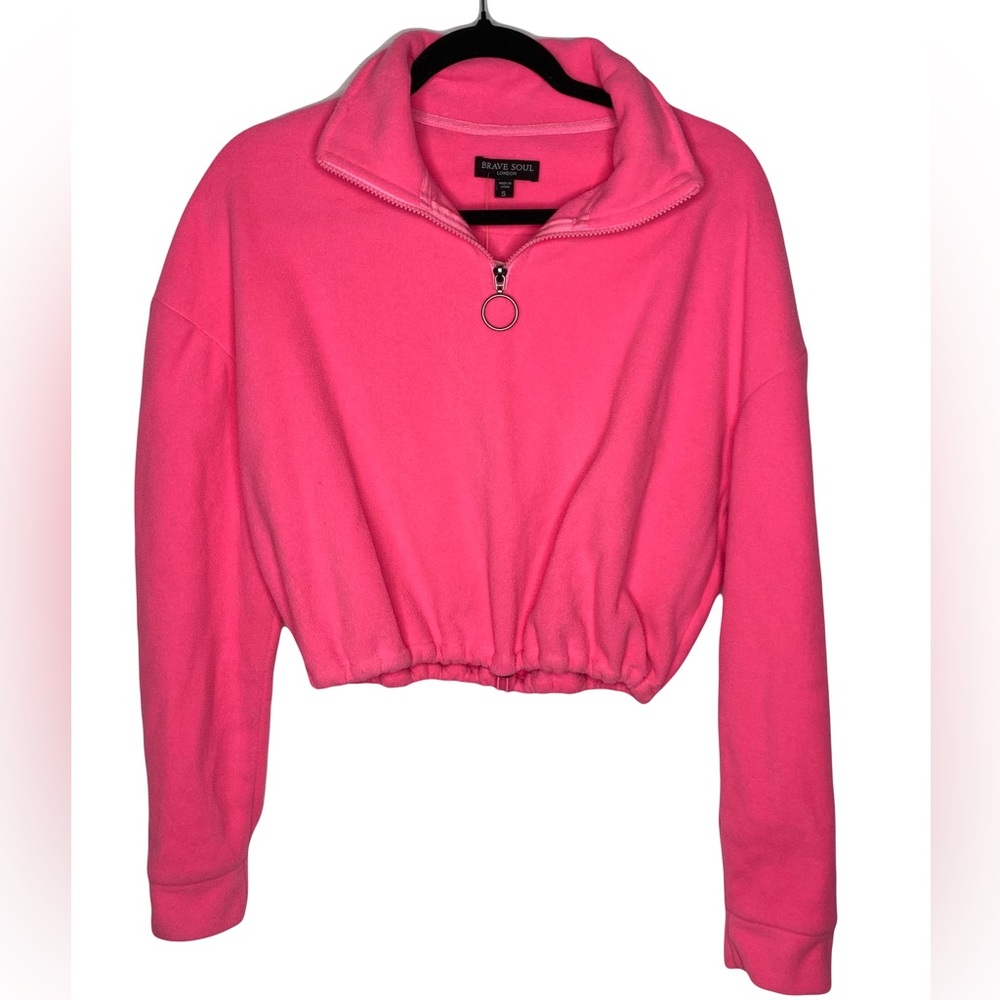 Brave Soul Hot Pink Crop Fleece Quarter Zip Sweater Women’s Size Small